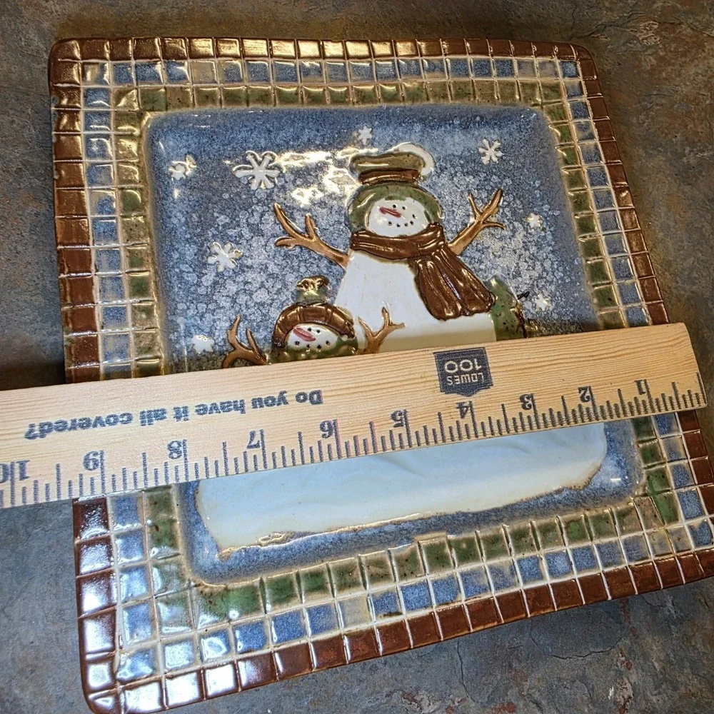 St. Nicolas Square Vtg Peace on Earth Snowman Cookie Jar, Plate,  Salt & Pepper